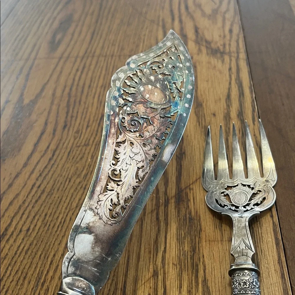 Vintage Silver and Yellow Handle Serving Set